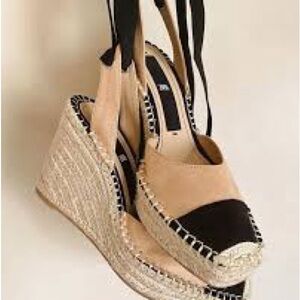 Espadrille Wedge Sandals - Black and Tan